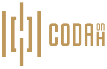 A black background with a logo that has the letters "CODA" in gold.