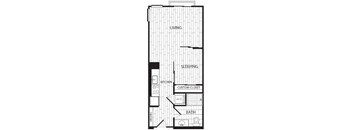 A floor plan of a small apartment with labeled rooms.