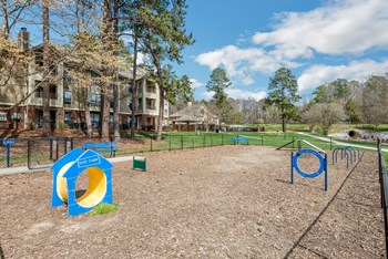 a dog park with agility rings and agility ropes at the whispering winds apartments in pearland, - Photo Gallery 9