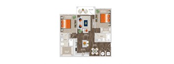 2 Bed 2 Bath Tangelo Floor Plan at Trelago Apartments, Florida