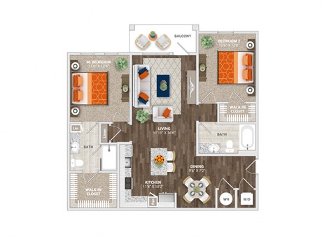 2 Bed 2 Bath Tangelo Floor Plan at Trelago Apartments, Florida