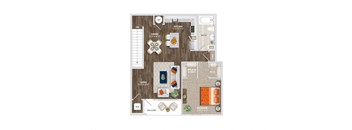 1 Bed 1 Bath Valencia Floor Plan at Trelago Apartments, Maitland, FL, 32751