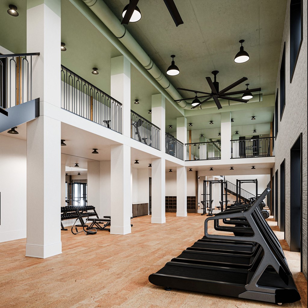 two story gym with treadmills free weights