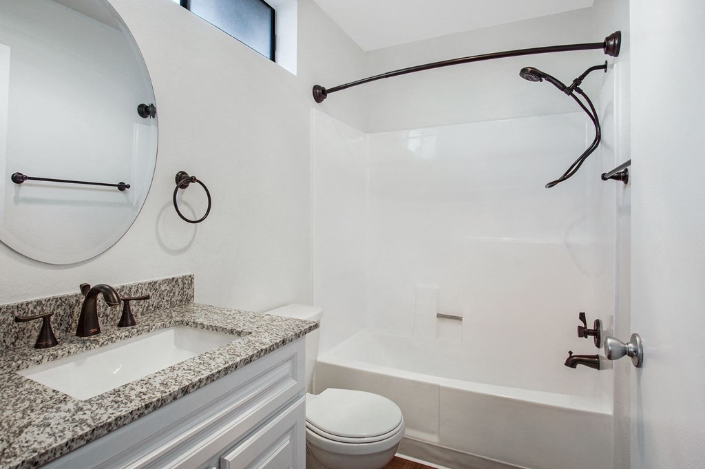 Renovated Bathrooms With Quartz Counters at Superior Place, Northridge, California