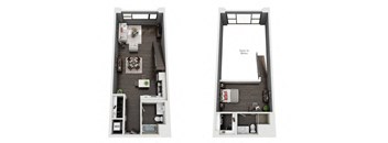 One Bedroom, Two Bath Loft Floor Plan at The Mansfield at Miracle Mile, California