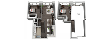 Two Bedroom, Two Bath Loft Floor Plan at The Mansfield at Miracle Mile, Los Angeles, California