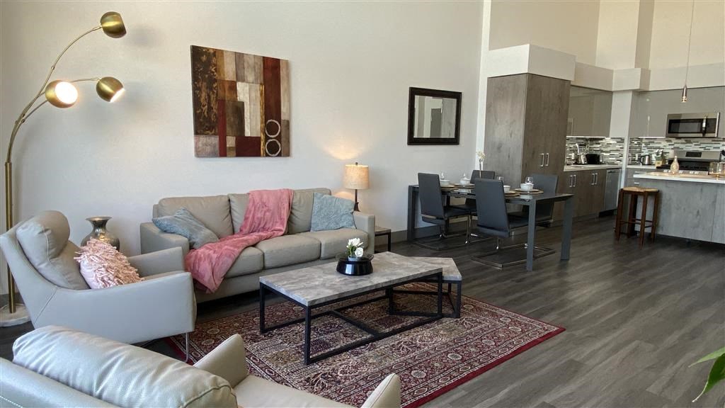 Modern Living Room With Kitchen View at The Mansfield at Miracle Mile, California