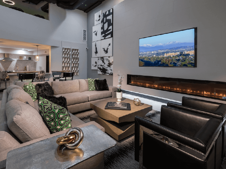 Clubhouse with TV, Fireplace at The Mansfield at Miracle Mile, Los Angeles, CA