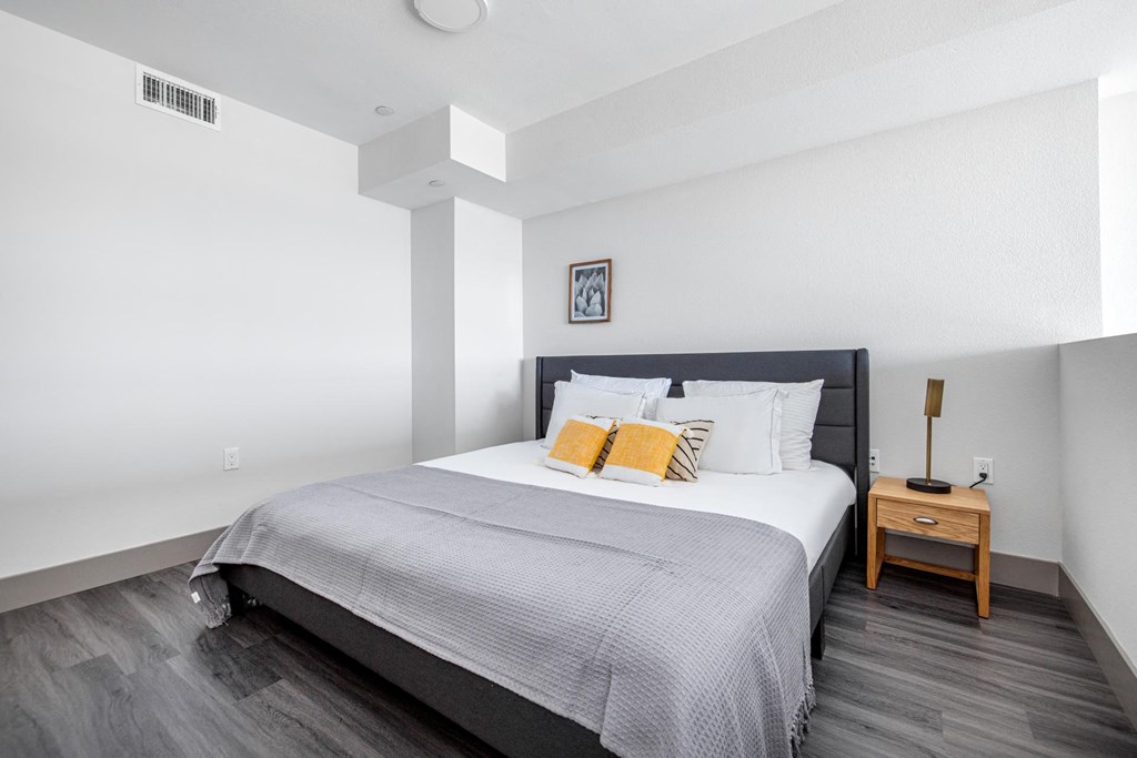 Loft Bedroom with Hardwood Flooring at The Mansfield at Miracle Mile, Los Angeles, California