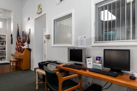 Computer workstations for resident use at Whispering Fountains Whittier, Whittier, CA, 90606