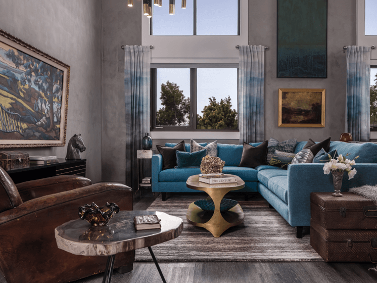 Decorated Apartment Living Room at The Mansfield at Miracle Mile, California