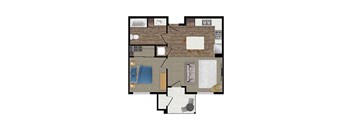1 bed 1 bath floor plan at Loma Villas Apartments, San Bernardino, California