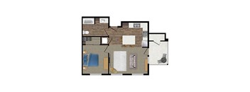 1 bed 1 bath floor plan A at Loma Villas Apartments, San Bernardino