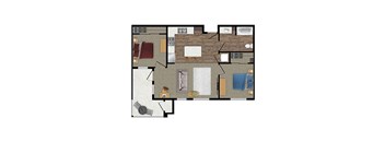 2 bed 2 bath floor plan A at Loma Villas Apartments, California, 92408