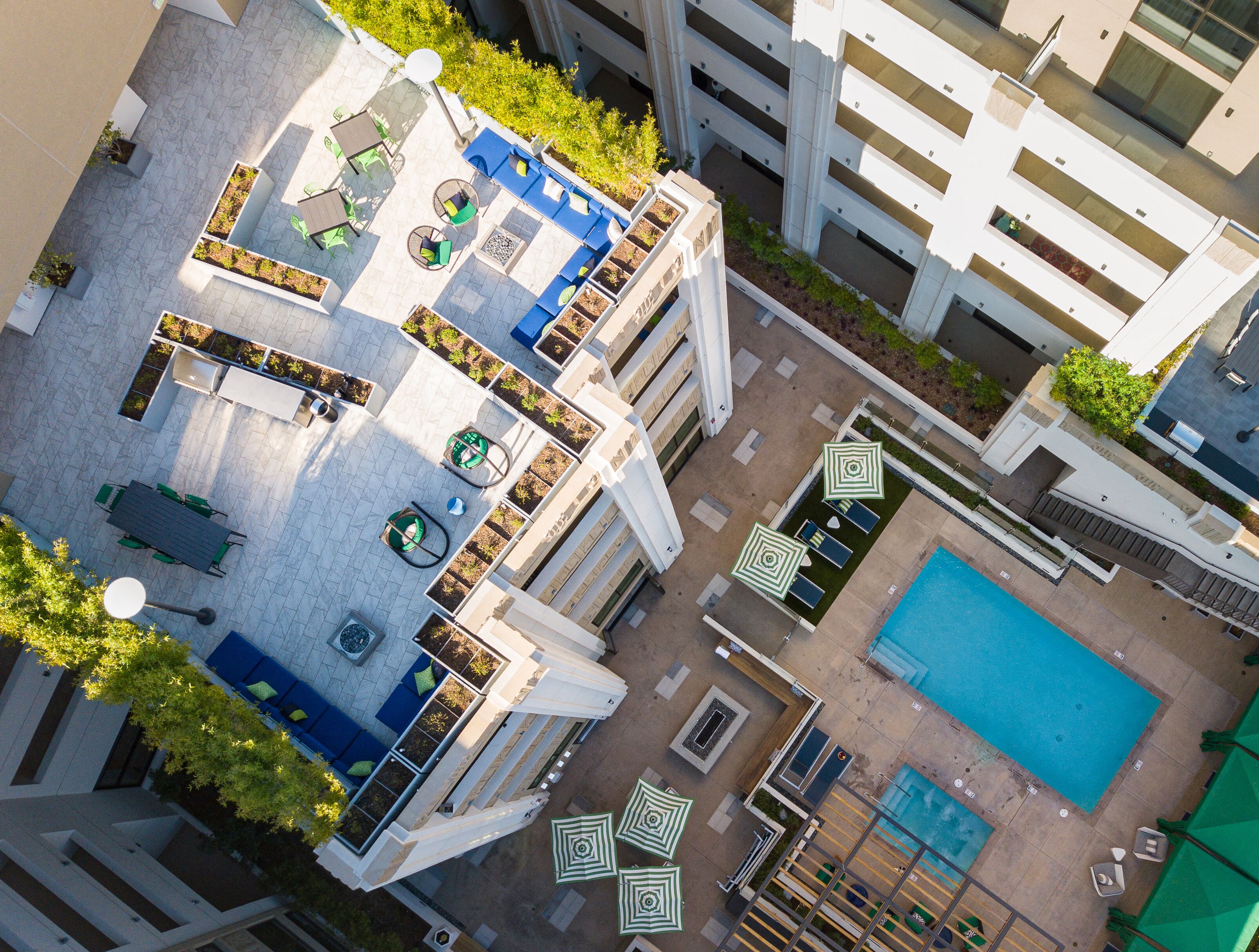 Aerial View of Pool at The Mansfield at Miracle Mile, Los Angeles, CA, 90036
