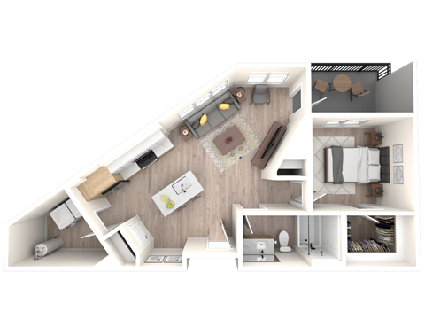 3D Floor Plan Image of 1C