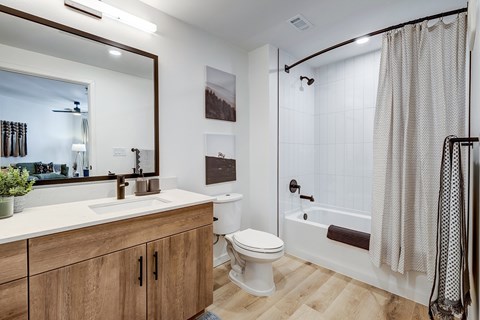 Bathroom with garden tub at Tempo Nine Mile Station in Aurora, Colorado