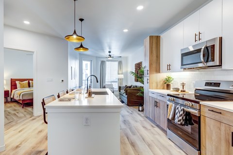 Fully Equipped Kitchen at Tempo Nine Mile Station in Aurora, Colorado