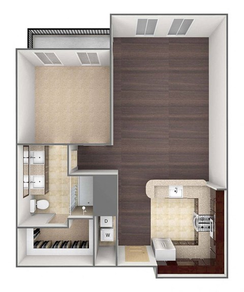 3D image of the A1 floor plan.