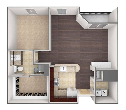 3D image of the A2 floor plan.