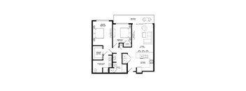 A black and white floor plan of a two bedroom apartment.