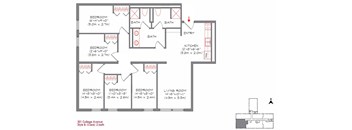 A floor plan of an apartment at 301 College Avenue showing the layout of the rooms.