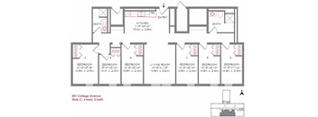A floor plan of a building with 301 College Avenue Style C - 6 bed/ 2 bath.