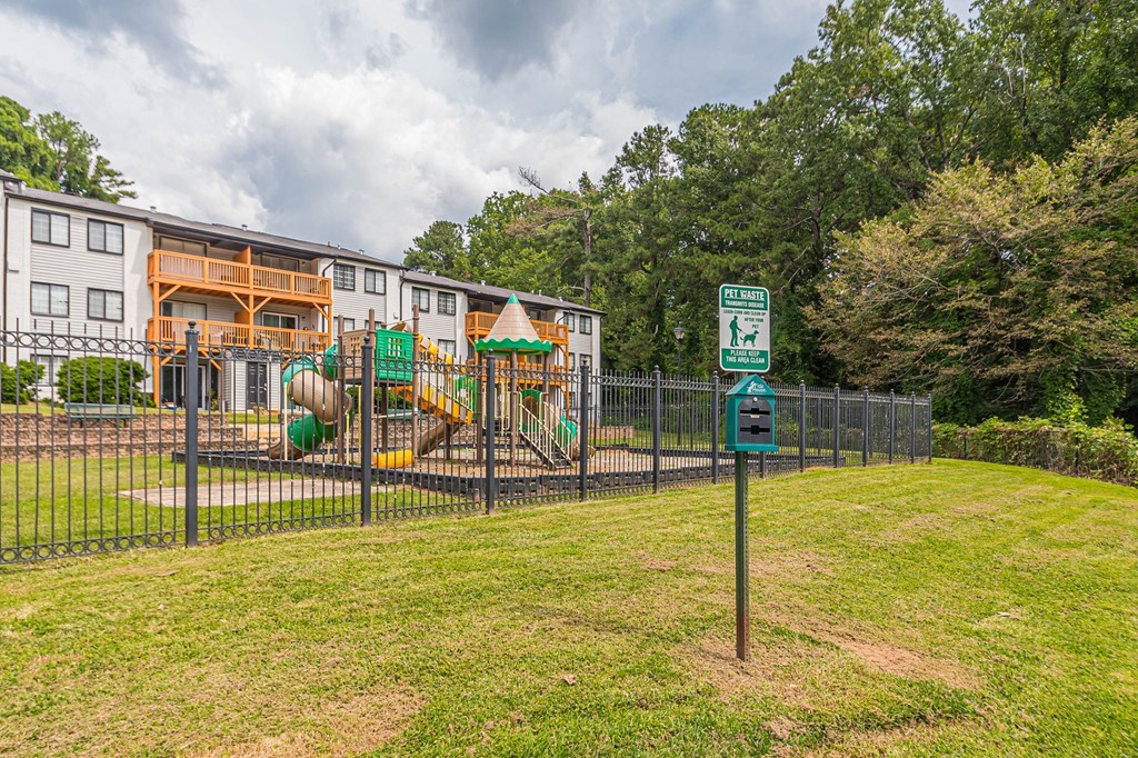 Fenced in playground at Pinewood Townhomes, Tucker, GA, 30084