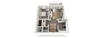 a one bedroom floor plan at the Fields at Peachtree Apartments in Peachtree Corners, Georgia