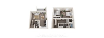 a  two bedroom floor plan at the Fields at Peachtree Apartments in Peachtree Corners, Georgia