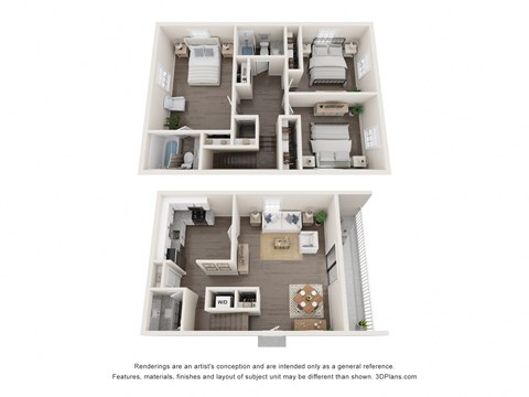 a three  bedroom floor plan at the Fields at Peachtree Apartments in Peachtree Corners, Georgia