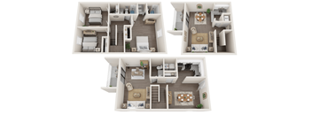 a three  bedroom floor plan at the Fields at Peachtree Apartments in Peachtree Corners, Georgia