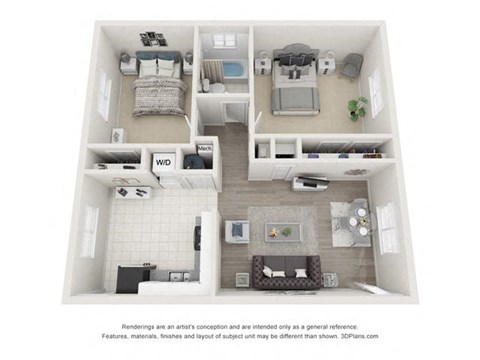 2 bed 1 bath floor plan | 891 Sq. Ft. 2 bed 1 bath floor plan | 891 Sq. Ft. at Balfour East Lake, Atlanta, 30316