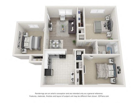 3 bed 2 bath floor plan | 1,105 Sq. Ft. 3 bed 2 bath floor plan | 1,105 Sq. Ft. at Balfour East Lake, Atlanta