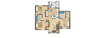 A detailed layout of a house floor plan with labeled rooms and furniture.