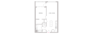 one bed, private balcony, open layout, hardwood floors