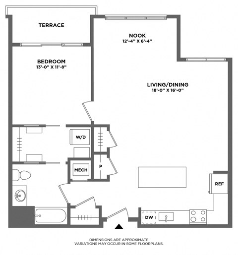 large one bed, extra space, bonus space, terrace, walk in closet, luxury finishes, washer dryer in home