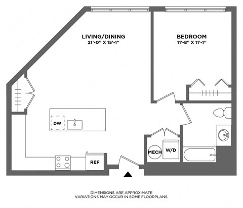 oversized one bed layout, luxury finishes, ample closet space