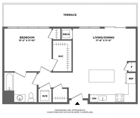 large one bed, large private terrace, luxury finishes, living and dining area