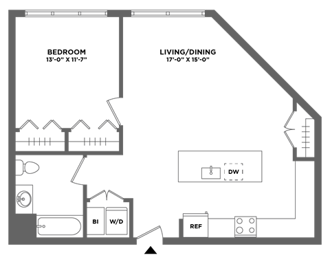 large one bed, luxury finishes, washer dryer in unit, closet space, chef inspired kitchen