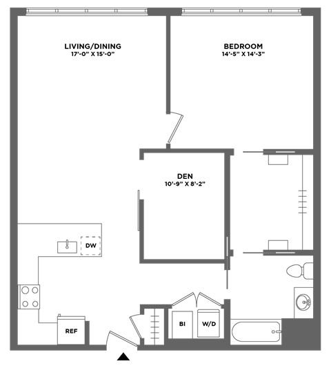 one bedroom with den, bonus space, luxury, large closets,