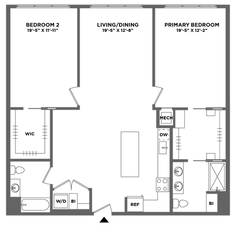 large two bed, walk in closet, double vanity, washer dryer in unit, eat in kitchen, luxury finishes