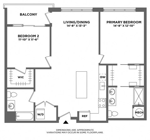 private balcony, open living area, large two bed, master suite, walk in closets, double vanity, washer dryer in unit, luxury finishes