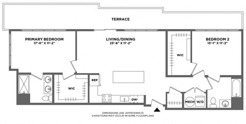 penthouse apartment, large two bed, walk in closets, double vanity, luxury finishes, washer dryer in home, hardwood floors, private terrace