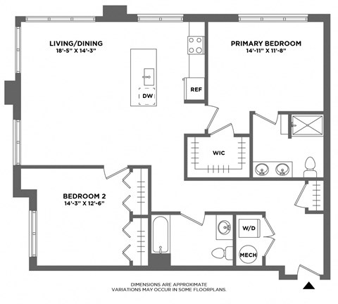 corner large two bedroom, walk in closet, double vanity, luxury finishes, hardwood floors, oversized windows, washer dryer in home