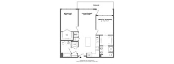 private terrace, walk in closets, open layout, double vanity, washer dryer in unit