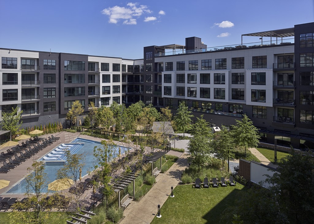 large pool courtyard, outdoor lounge, bbq area,