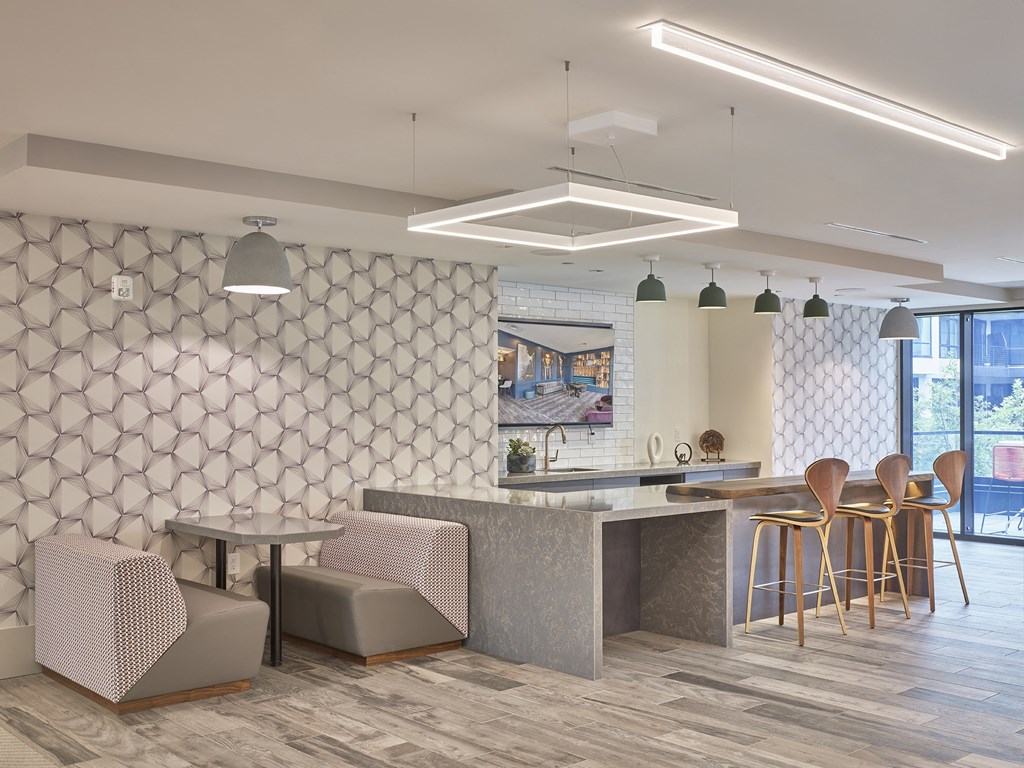 private cafe area, bar seating,