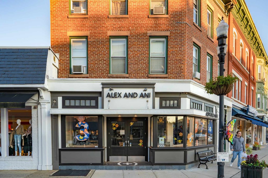 A storefront with the name "ALEX AND ANI" on it.