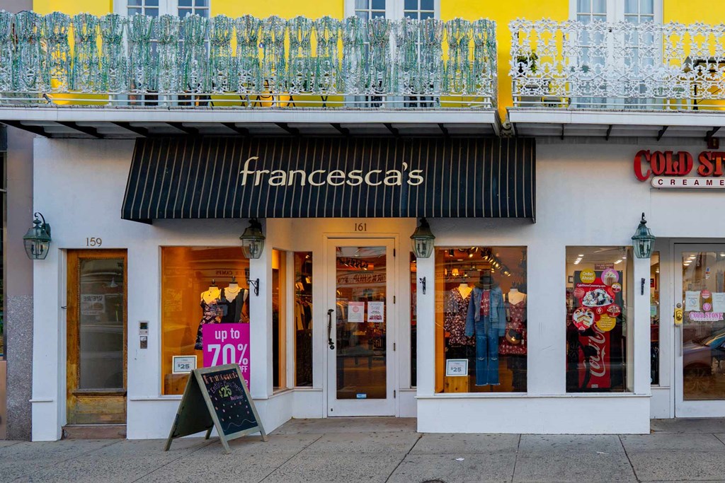 Francesca's storefront with a sign advertising up to 70% off.